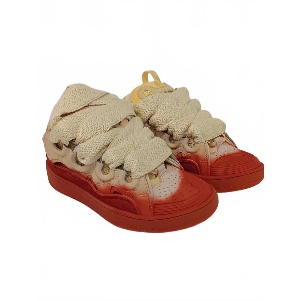 NEW LANVIN women's curb radiant spray effect low top sneakers in yellow/red
